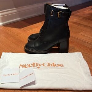 See by Chloé Black Leather Ankle Boots Mallory brand new! 36.5